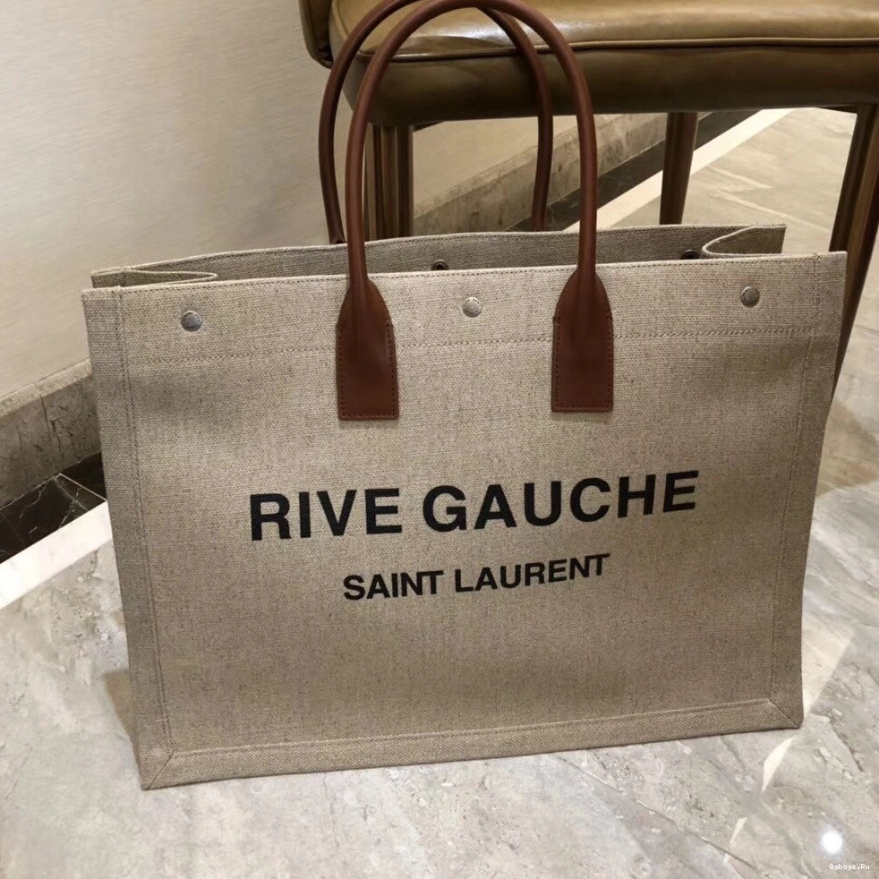 TOTE GAUCHE LEATHER PRINTED IN BAG RIVE LINEN YSL AND 0729